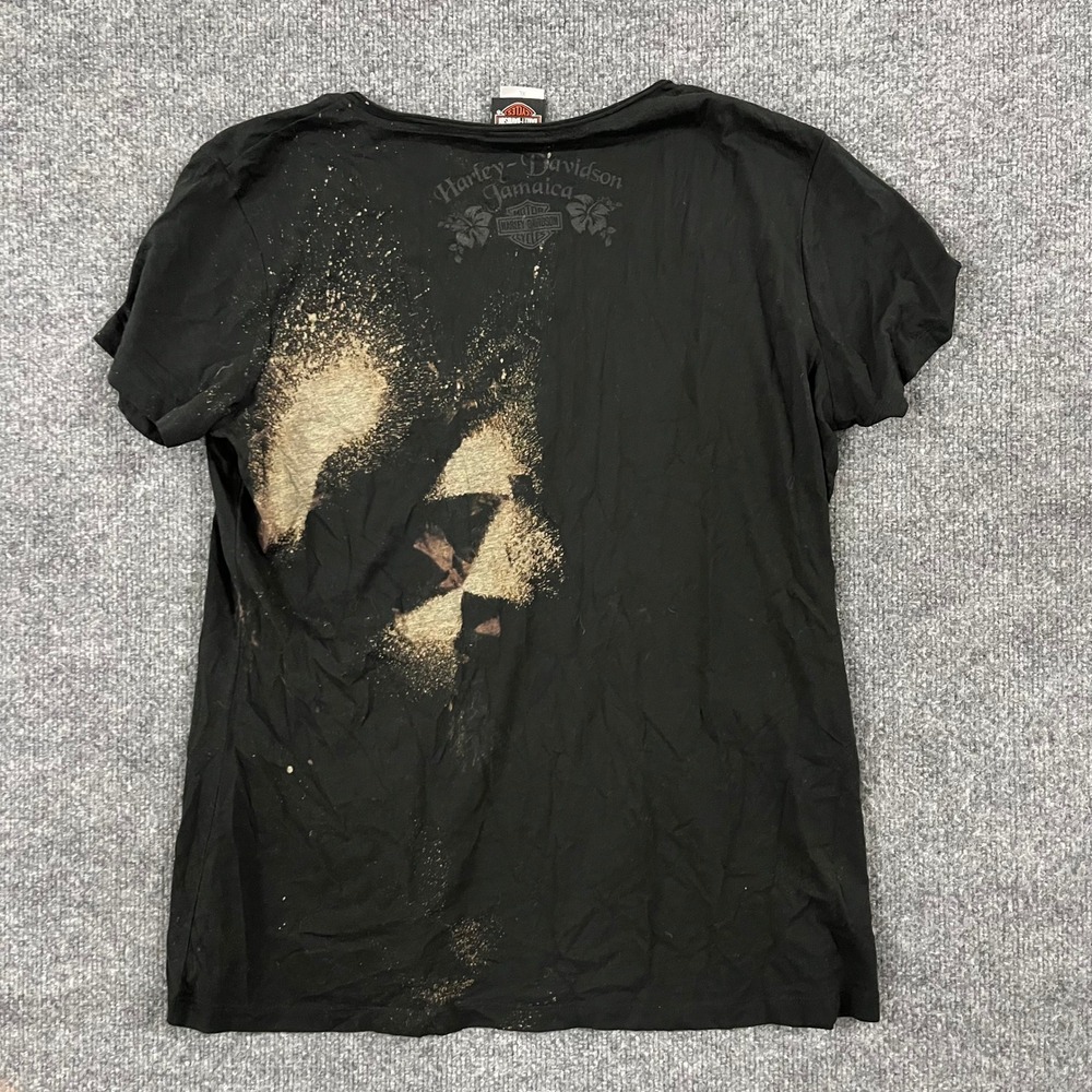 Harley-Davidson T-Shirt Womens Size XL Black Distressed Bleached Jamaica V-Neck